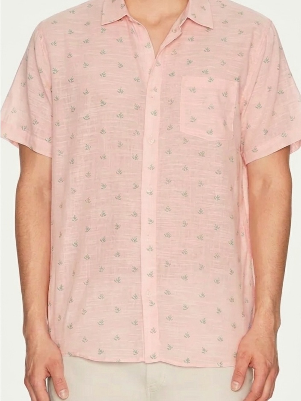 Marine Layer Men's Pink Short-Sleeve Button-Down Camp Summer Shirt - Agave - M